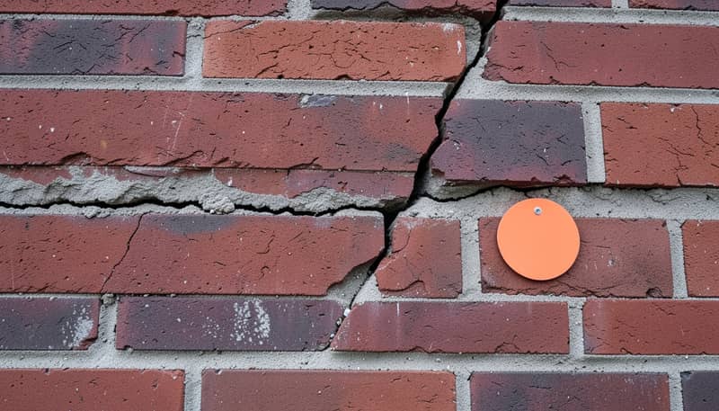 Example photo: stepped crack in a brick wall with a marker
